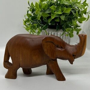 Vintage HAND-CARVED Wooden Elephant Figurine Solid Wood Sculpture NO TUSKS